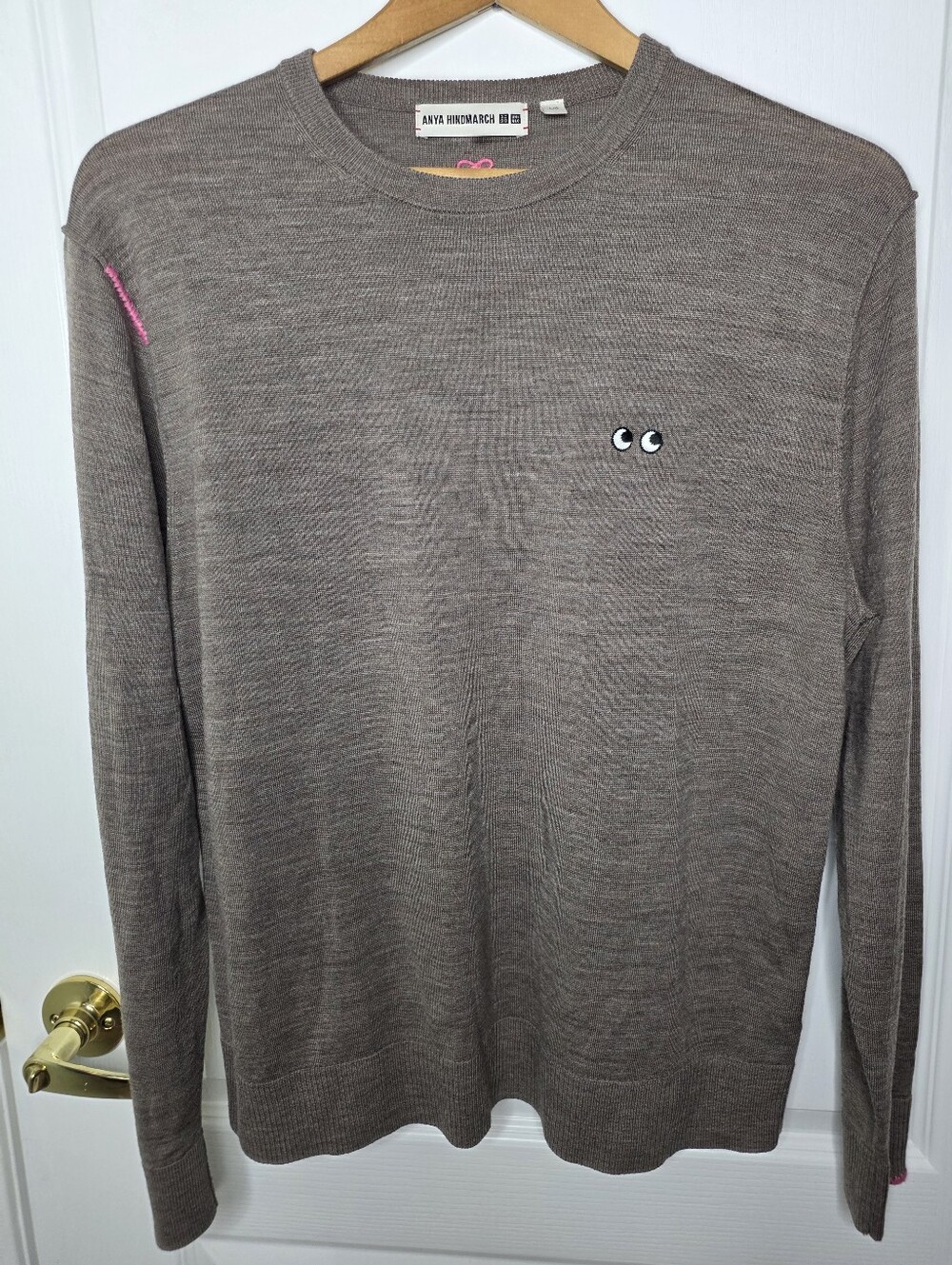 Anya Hindmarch For Uniqlo / Taupe Wool Sweater with Embroidered Details